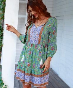 DY New In Clothing RINA BOHO DRESS - AQUA MULTI