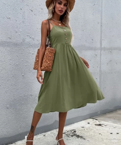 BFZY New In Clothing LINDSAY Linen Blend Dress - Army Green