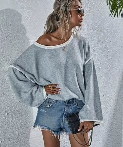 MY Smaibulun | STEPHANIE Ash Grey Widen Neckline Knit Pullover
