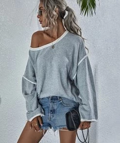 MY Smaibulun | STEPHANIE Ash Grey Widen Neckline Knit Pullover