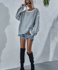 MY Smaibulun | STEPHANIE Ash Grey Widen Neckline Knit Pullover