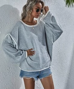 MY Smaibulun | STEPHANIE Ash Grey Widen Neckline Knit Pullover
