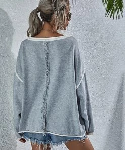 MY Smaibulun | STEPHANIE Ash Grey Widen Neckline Knit Pullover
