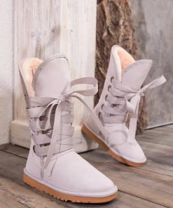 XH SMAIBULUN UGG™ | Ash Ribbon Lace-Up Faux Fur-Lined Suede Boots