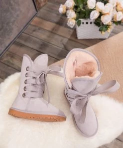 XH SMAIBULUN UGG™ | Ash Ribbon Lace-Up Faux Fur-Lined Suede Boots