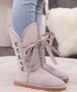 XH SMAIBULUN UGG™ | Ash Ribbon Lace-Up Faux Fur-Lined Suede Boots