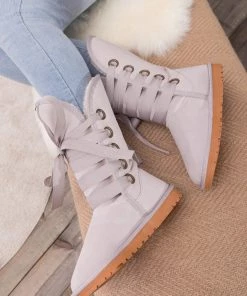 XH SMAIBULUN UGG™ | Ash Ribbon Lace-Up Faux Fur-Lined Suede Boots