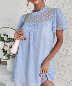 DY NEW ARRIVALS LOIDA Swiss Dot Tunic Dress - Baby Blue