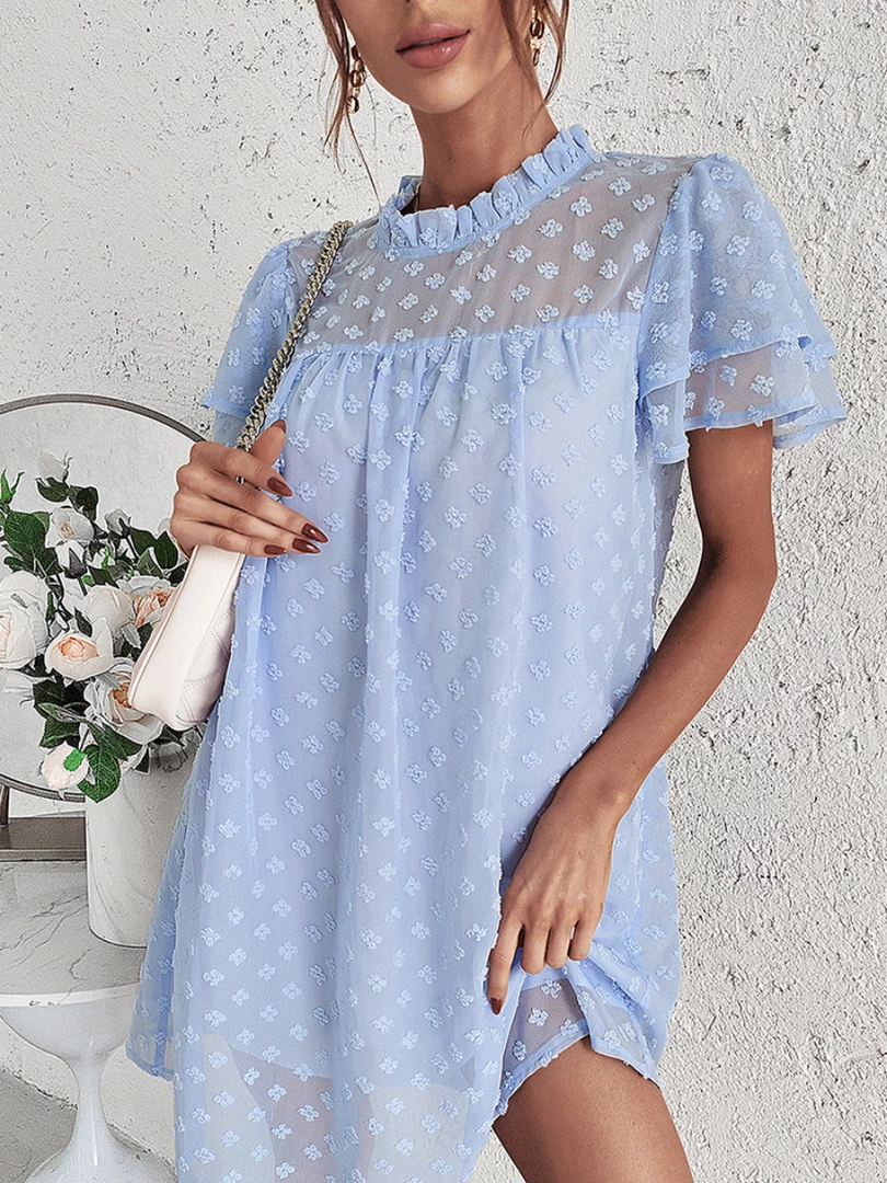 DY NEW ARRIVALS LOIDA Swiss Dot Tunic Dress - Baby Blue 1 DY NEW ARRIVALS LOIDA Swiss Dot Tunic Dress - Baby Blue