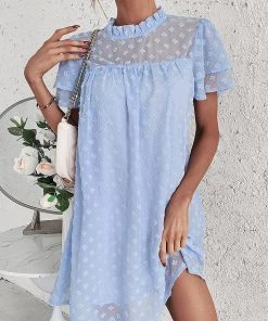 DY NEW ARRIVALS LOIDA Swiss Dot Tunic Dress - Baby Blue 7 DY NEW ARRIVALS LOIDA Swiss Dot Tunic Dress - Baby Blue
