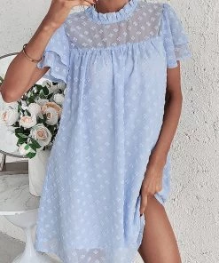 DY NEW ARRIVALS LOIDA Swiss Dot Tunic Dress - Baby Blue 8 DY NEW ARRIVALS LOIDA Swiss Dot Tunic Dress - Baby Blue