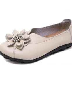 ATC Floral-Accent Round Toe Leather Flats Pumps - MAMA LOVE