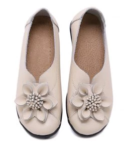 ATC Floral-Accent Round Toe Leather Flats Pumps - MAMA LOVE