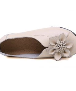 ATC Floral-Accent Round Toe Leather Flats Pumps - MAMA LOVE