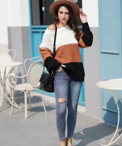 MY New In Clothing Smaibulun Doll | EVELINA Beige Brown Black Tri-Stripe Color Knit Pullover