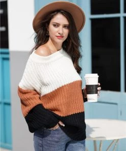 MY New In Clothing Smaibulun Doll | EVELINA Beige Brown Black Tri-Stripe Color Knit Pullover