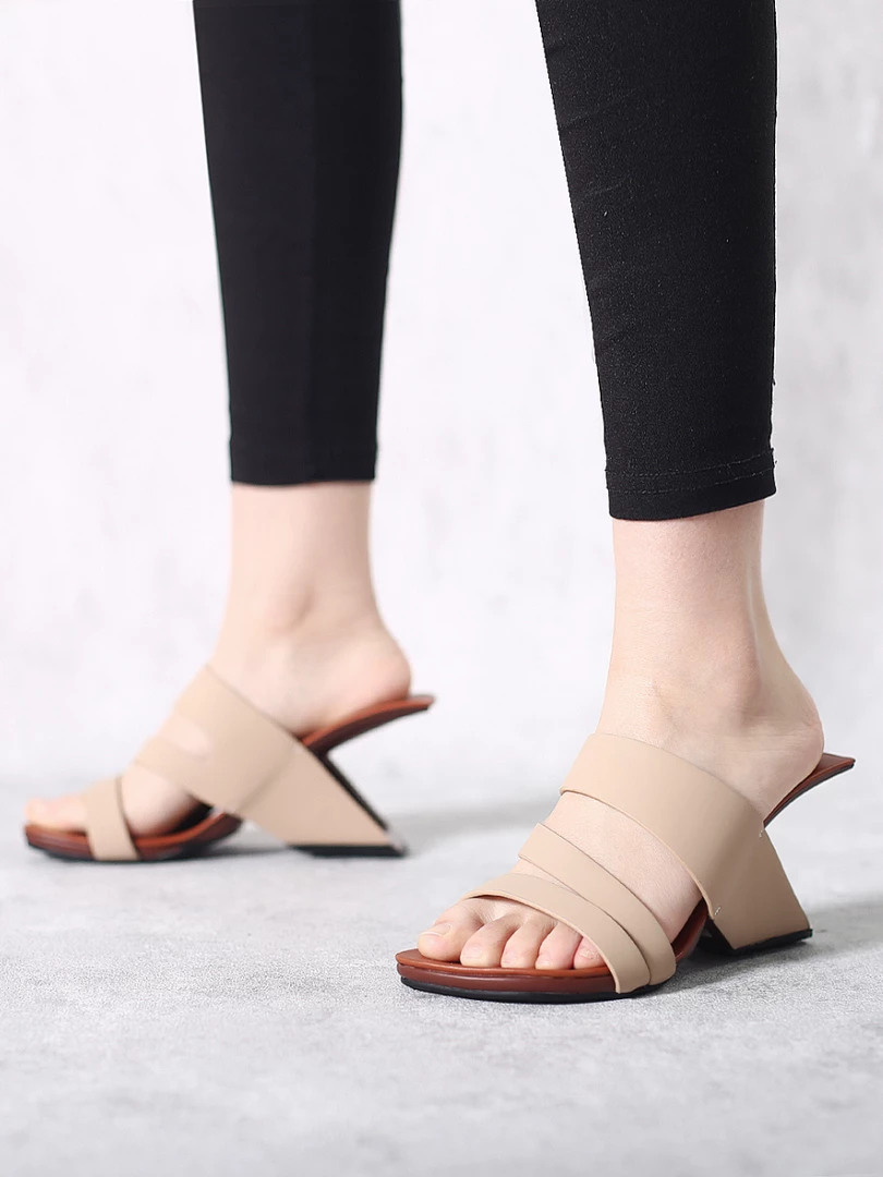 Jady Rose JadyRose | Beige Cross Strap Leather Wedge Slides Sandals NEW ARRIVALS 1 Jady Rose JadyRose | Beige Cross Strap Leather Wedge Slides Sandals NEW ARRIVALS