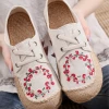 TC Cactus Rose | Wreath Floral Embroidered Linen Boat Shoe - Beige