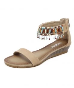 SIKETU | BEIGE BEAD-ACCENT DOUBLE-STRAP SANDAL