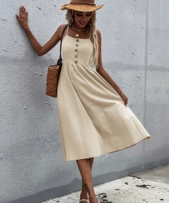 BFZY LINDSAY Linen Blend Dress - Beige