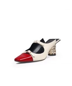 Jady Rose JadyRose | Bar-Accent Golden Mid Heel Leather Mules Loafer - Beige NEW ARRIVALS 19 Jady Rose JadyRose | Bar-Accent Golden Mid Heel Leather Mules Loafer - Beige NEW ARRIVALS