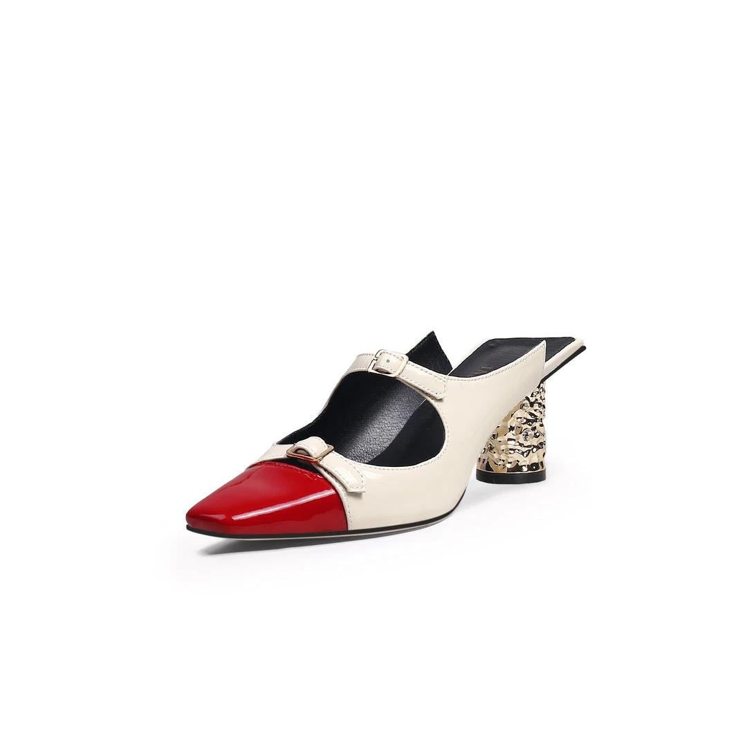 Jady Rose JadyRose | Bar-Accent Golden Mid Heel Leather Mules Loafer - Beige NEW ARRIVALS 7 Jady Rose JadyRose | Bar-Accent Golden Mid Heel Leather Mules Loafer - Beige NEW ARRIVALS