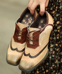 SOFFIA | Genuine Leather Floral Embossed Adele Low Heel Oxford Shoes New In Shoes