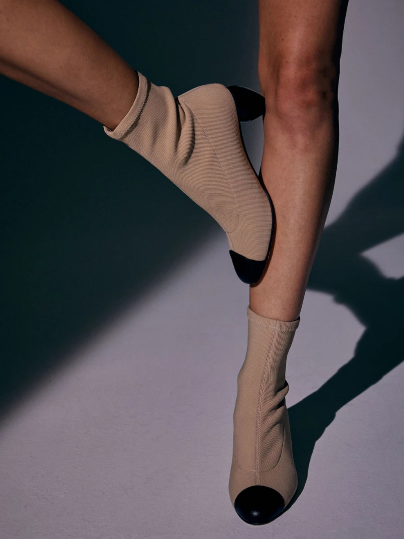 Jady Rose JadyRose | Mid-Heel Stretch Upper Sock Boot - Beige NEW ARRIVALS 1 Jady Rose JadyRose | Mid-Heel Stretch Upper Sock Boot - Beige NEW ARRIVALS