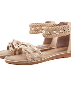 Stud Braided Ankle-Strap Sandals - SIKETU New In Shoes