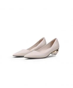 Jady Rose JadyRose | Genuine Leather Beige & Crystal Bowl-Heel Pump New In Shoes