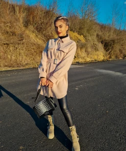 YBL Smaibulun Doll | Beige Tie-waist Button-Front Shift Coat New In Clothing