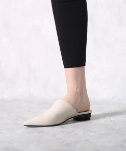 Jady Rose JadyRose | Sharp Toe Classic Point Toe Leather Mules - Beige