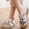 TC Cactus Rose | Berry Daisy Embroidered Linen Round Toe Espadrilles Loafers - Beige