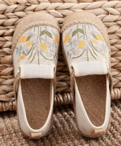 TC Cactus Rose | Field Corn Embroidered Round Toe Linen Espadrilles - Beige NEW ARRIVALS