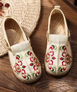 TC Shop Sandals Totem Abstract Embroidered Round Toe Espadrilles Loafers- Cactus Rose