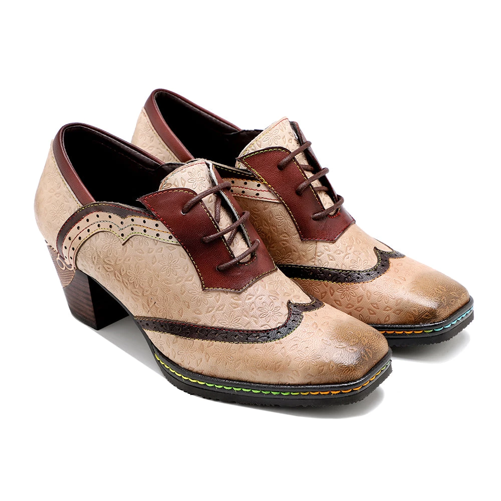 SOFFIA | Genuine Leather Floral Embossed Adele Low Heel Oxford Shoes New In Shoes 3 SOFFIA | Genuine Leather Floral Embossed Adele Low Heel Oxford Shoes New In Shoes