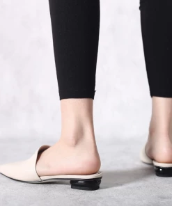 Jady Rose JadyRose | Sharp Toe Classic Point Toe Leather Mules - Beige