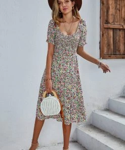 DY EFFRONTE MIDI DRESS - BEIGE PRINT New In Clothing