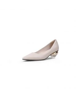 Jady Rose JadyRose | Genuine Leather Beige & Crystal Bowl-Heel Pump New In Shoes