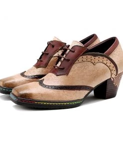 New In Shoes SOFFIA | Genuine Leather Inspired Floral Embossed Adele Mid Heel Oxford Shoes - Beige 11 New In Shoes SOFFIA | Genuine Leather Inspired Floral Embossed Adele Mid Heel Oxford Shoes - Beige