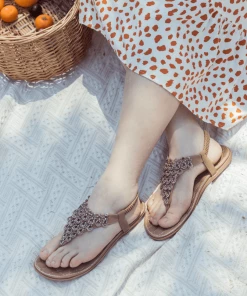 SIKETU | Apricot Crystal V-Strap Sandals NEW ARRIVALS