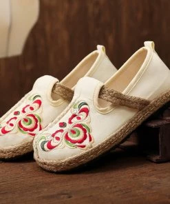 TC Shop Sandals Totem Abstract Embroidered Round Toe Espadrilles Loafers- Cactus Rose