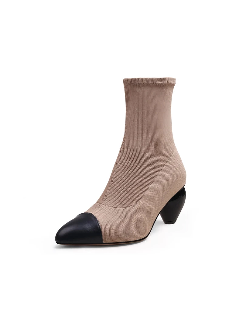 Jady Rose JadyRose | Mid-Heel Stretch Upper Sock Boot - Beige NEW ARRIVALS 3 Jady Rose JadyRose | Mid-Heel Stretch Upper Sock Boot - Beige NEW ARRIVALS