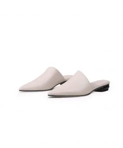 Jady Rose JadyRose | Sharp Toe Classic Point Toe Leather Mules - Beige