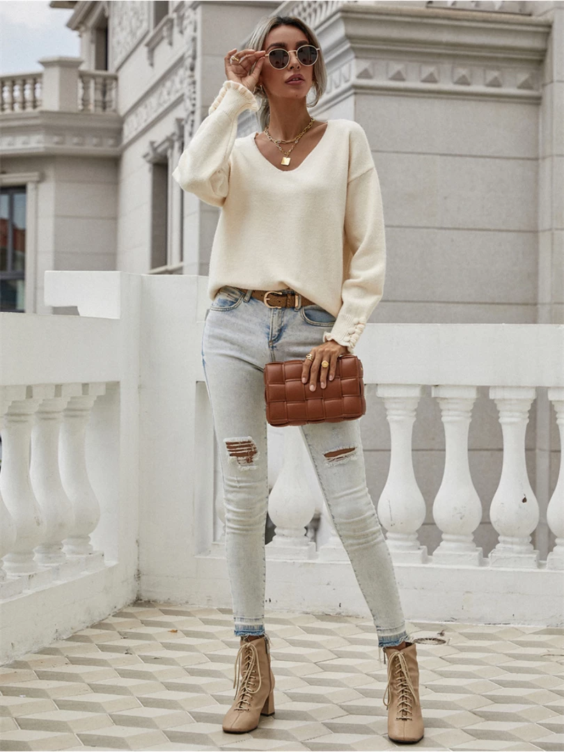 MY NEW ARRIVALS Smaibulun | DARIUS Drop Shoulder V-neck Knit Top - Beige 3 MY NEW ARRIVALS Smaibulun | DARIUS Drop Shoulder V-neck Knit Top - Beige