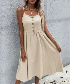 BFZY LINDSAY Linen Blend Dress - Beige