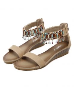 SIKETU | BEIGE BEAD-ACCENT DOUBLE-STRAP SANDAL
