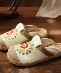 TC Round Peacock Tail Embroidered Mules - Cactus Rose Shop Sandals