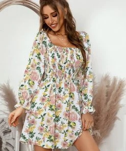 DY NEW ARRIVALS MORA MINI DRESS - BEIGE FLORAL