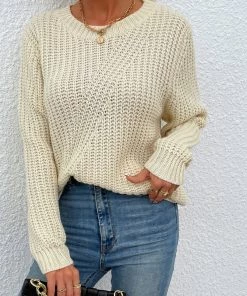 MY Smaibulun | LECIA Beige Crew Neck Knit Top